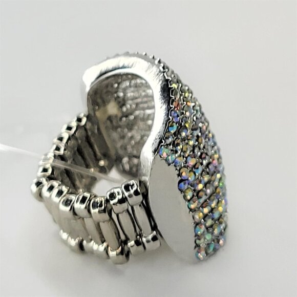 Rhinestone Ring Stretch Adjustable Ring with Aurora Borealis Rhinestones - Picture 9 of 16